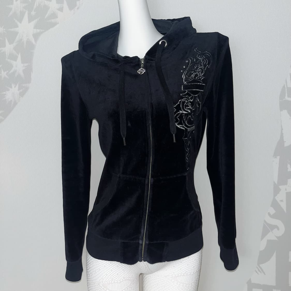 Harley Davidson 2010s 블랙 벨벳 자수 슬림핏 후드집업 상품이미지2