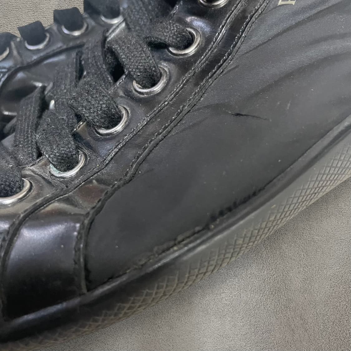 255~260) 프라다 로고 레더 나일론 스니커즈 신발 블랙 상품이미지10