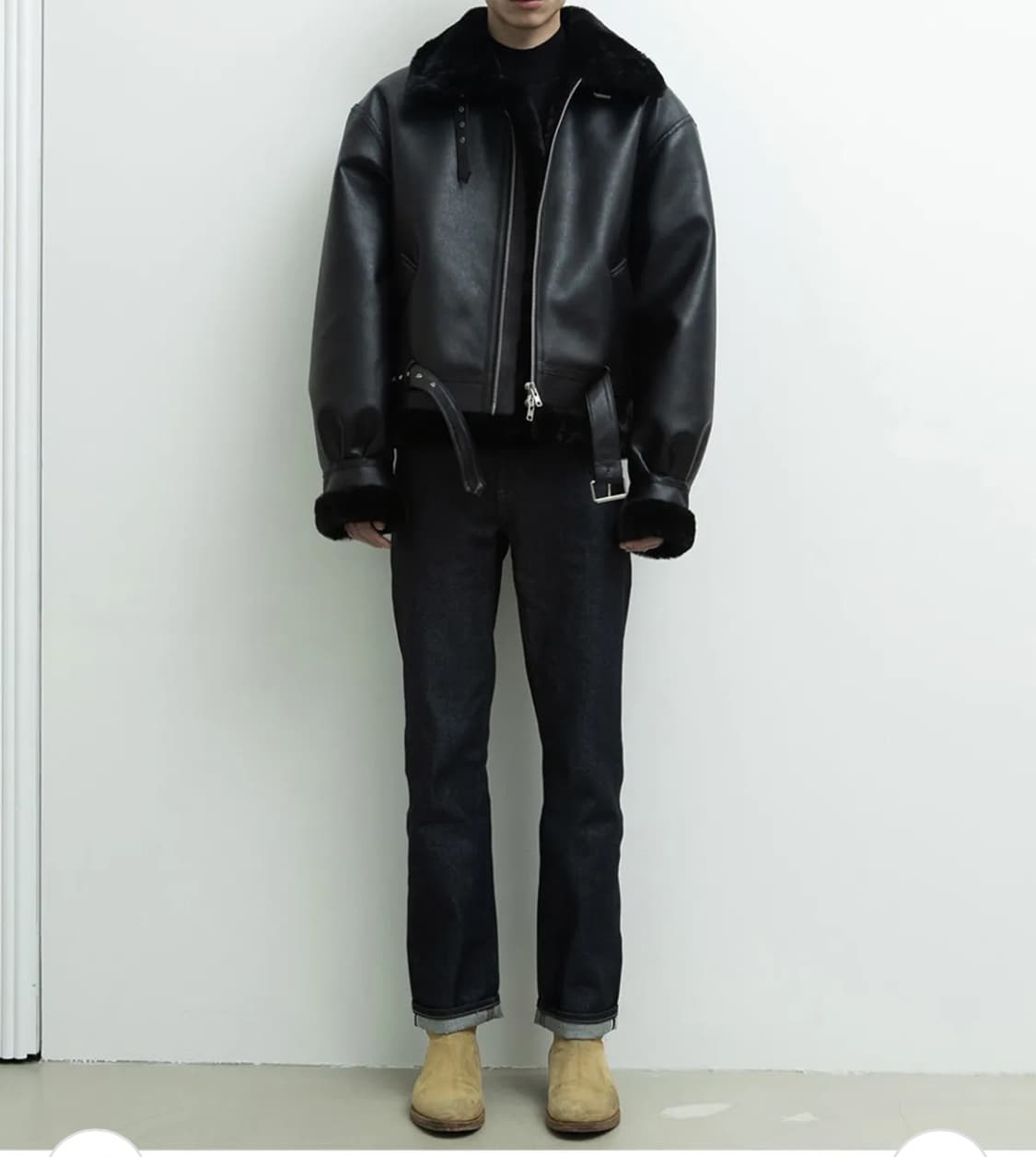 003 비건 레더 벨트 무스탕 블랙 미착용 새상품 상품이미지3