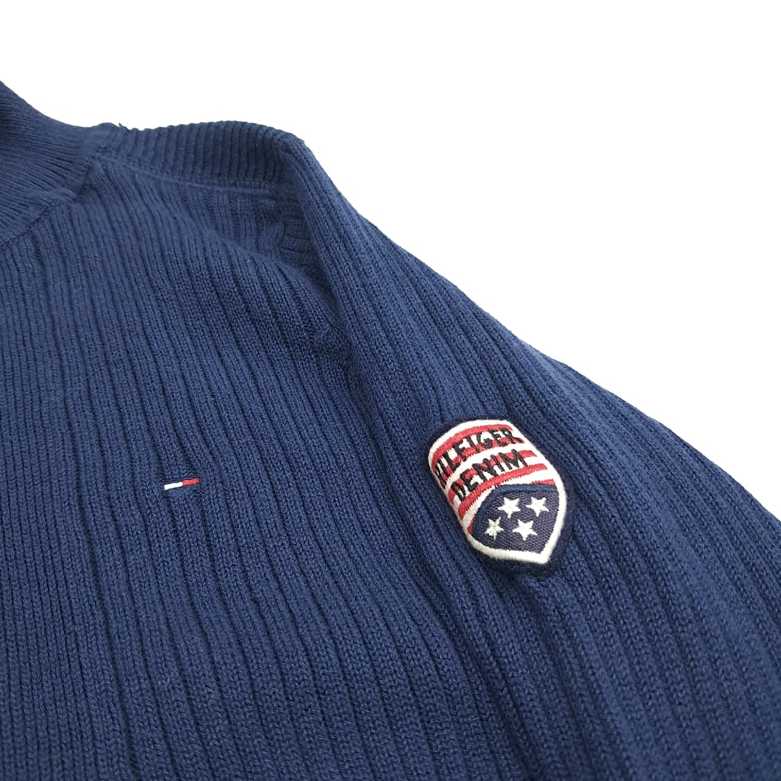 CN949 M 타미힐피거 데님 다크네이비 풀집업 니트 스웨터 상품이미지4