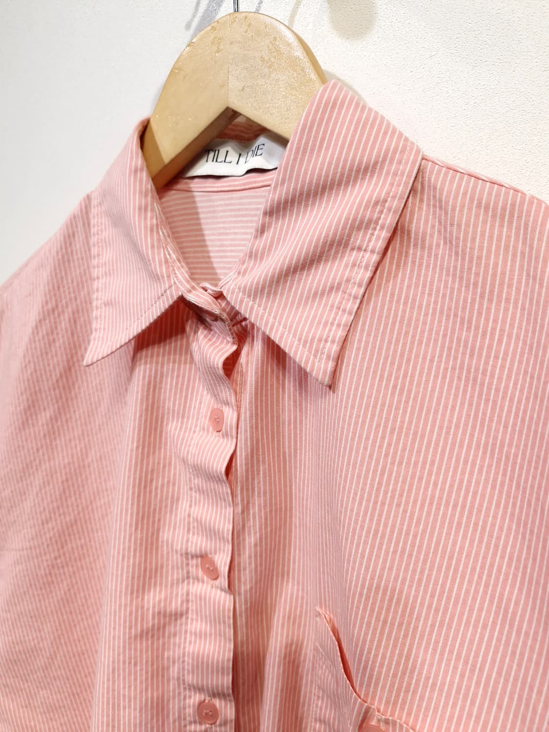 TILLIDIE 틸아이다이 TD로고 스트라이프 셔츠 핑크 상품이미지5