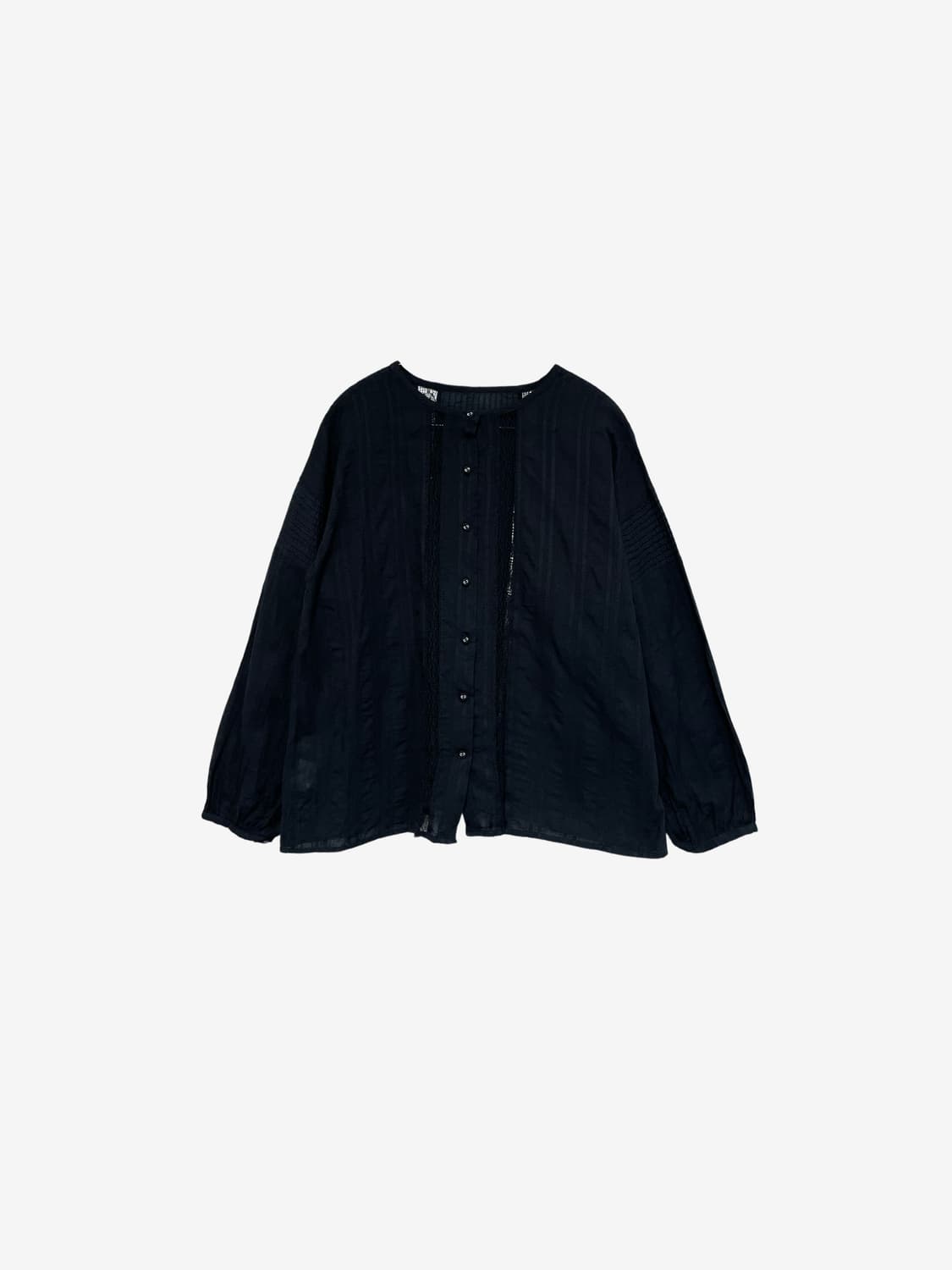 Lace Punching Round Shirt Jacket - Black 상품이미지4