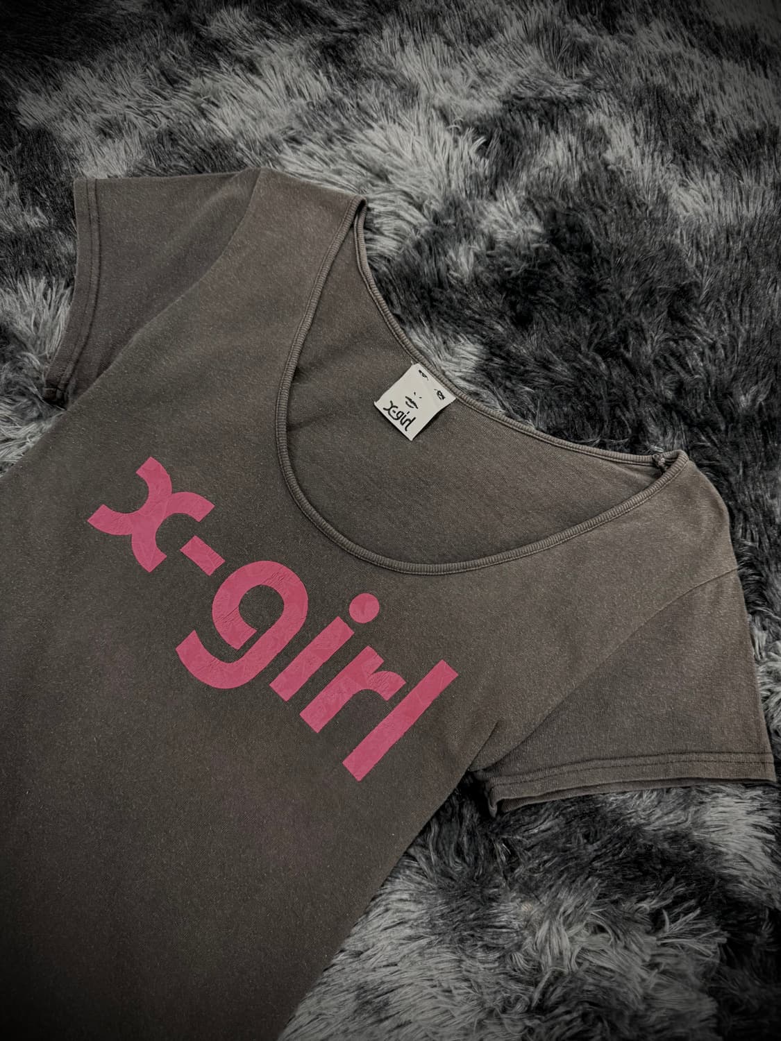 X-girl 핑크 로고 그레이 반팔 티셔츠 상품이미지3