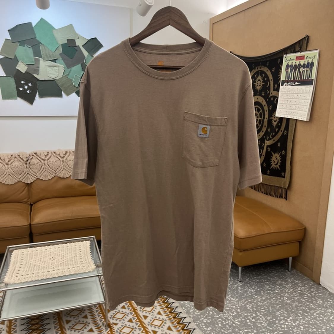 칼하트 빈티지 캐주얼 오트밀 베이지 포켓 반팔티 M C10788 상품이미지3