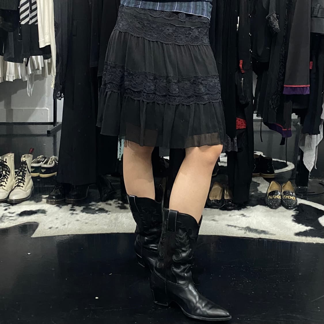 Japanese vtg 플라워 레이스 배색 미디 스커트 상품이미지7