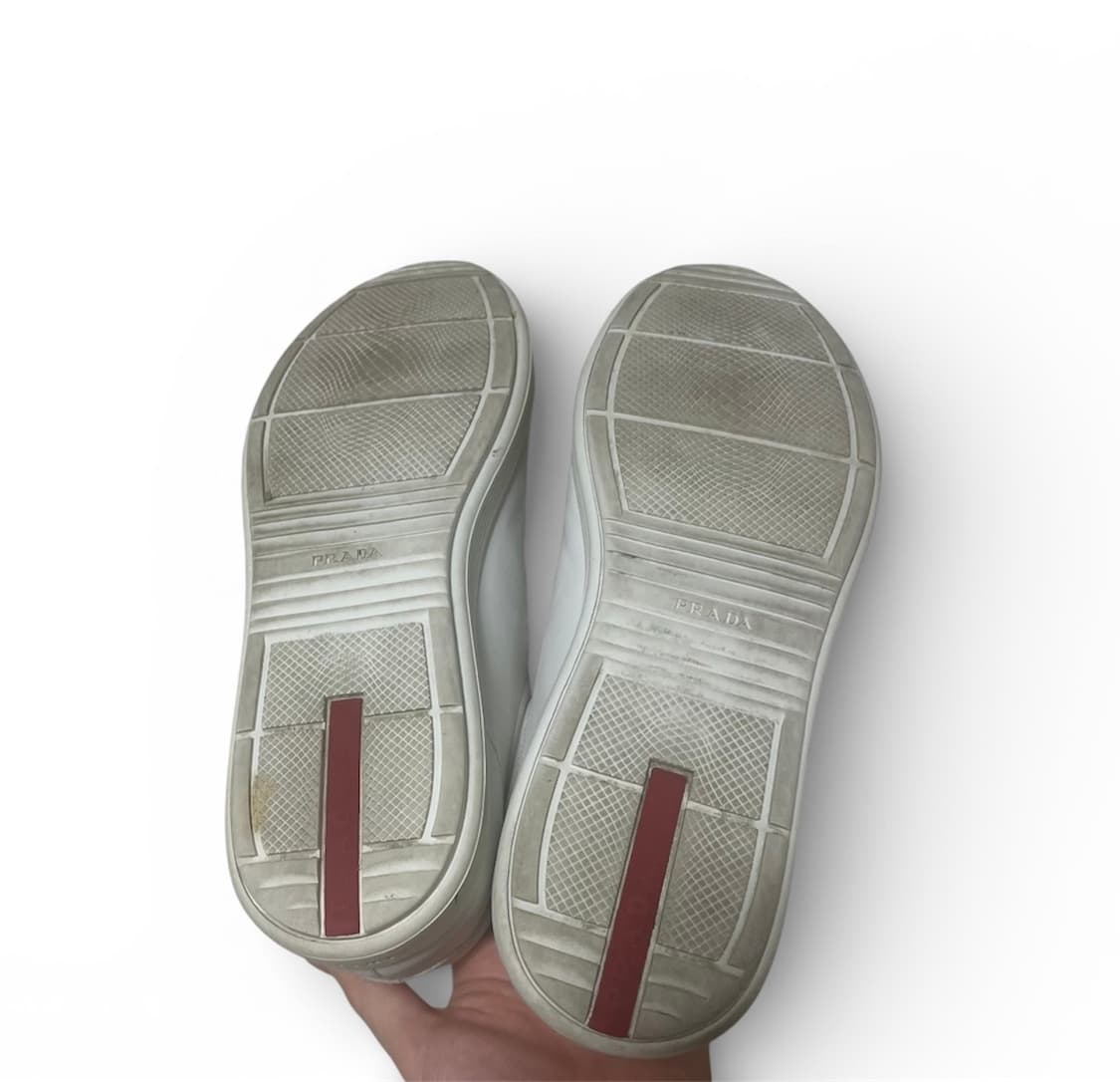 275) 프라다 레더 벨크로 가죽 스니커즈 신발 화이트 상품이미지5