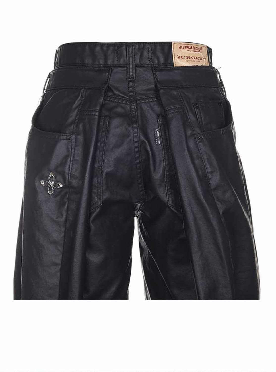 [S] 써저리 더블 폴딩 오버 와이드 배기 진 코팅드 블랙 상품이미지4