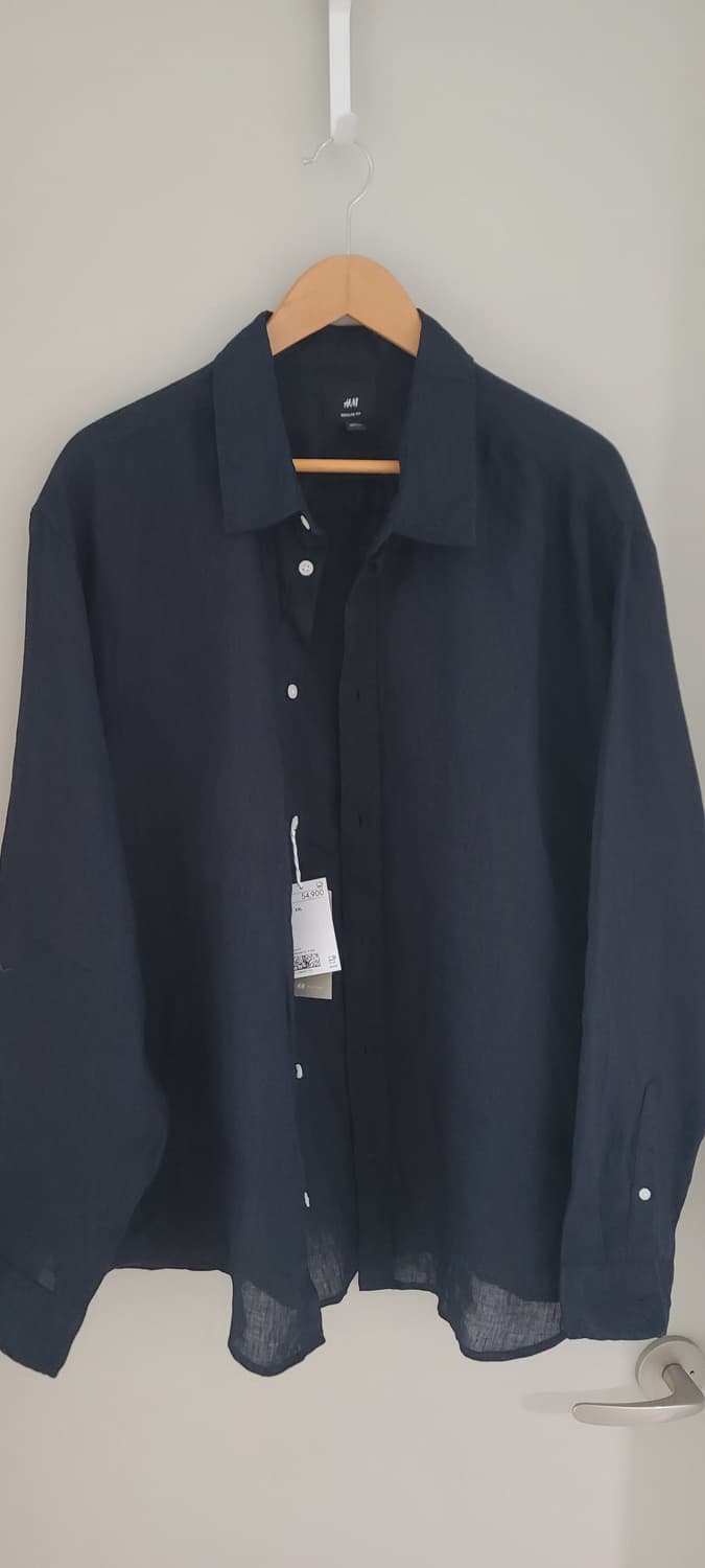 H&M 린넨 100% 셔츠 블랙 XXL 새상품 상품이미지1