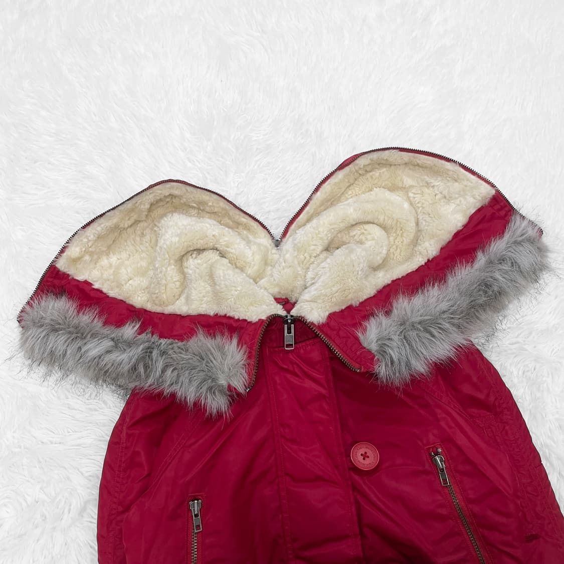 켈빈클라인 후디 퍼 숏 패딩 레드 상품이미지5