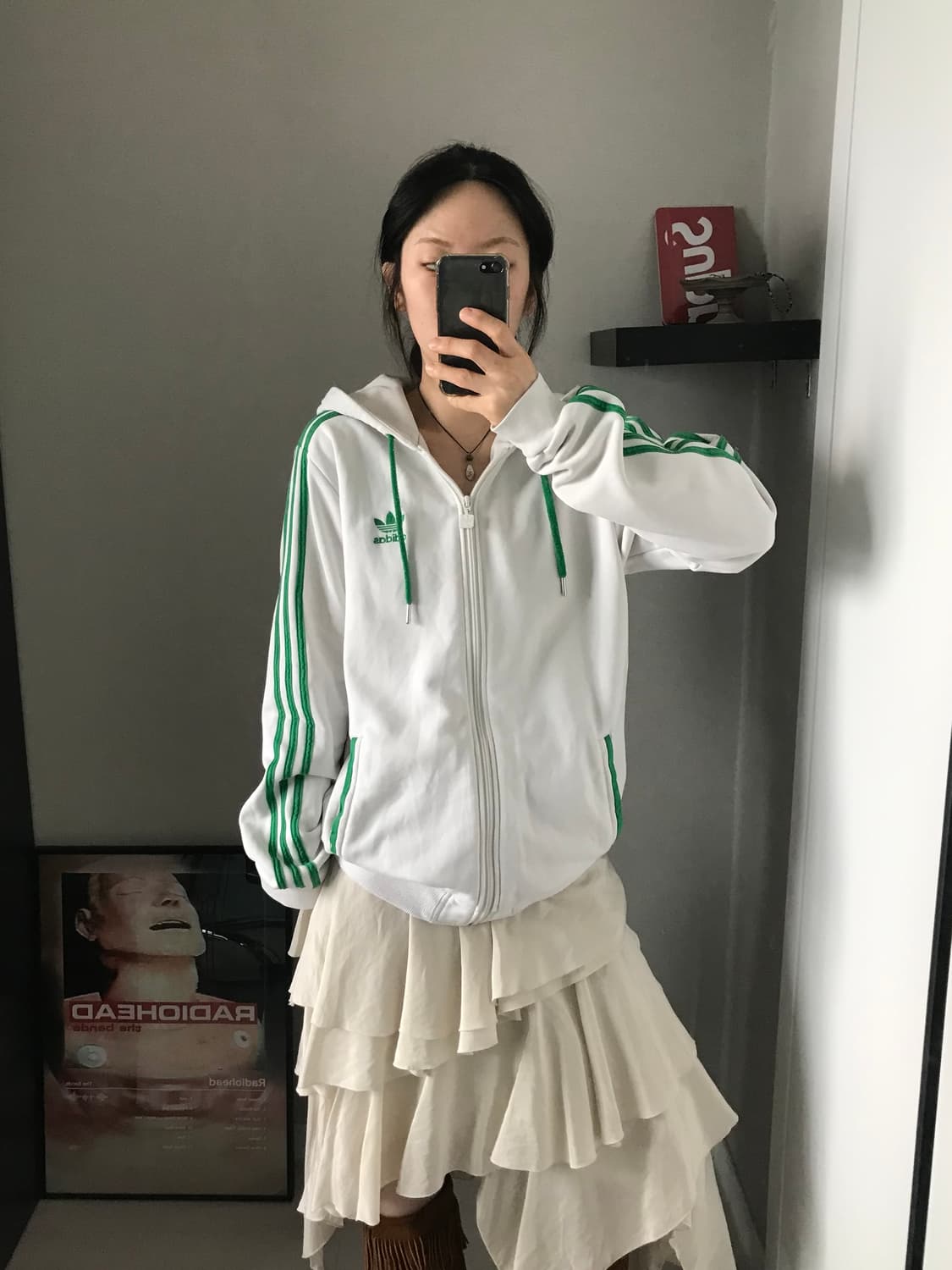 아디다스 00년대 올드스쿨 파이어버드 화이트 후드집업 상품이미지4