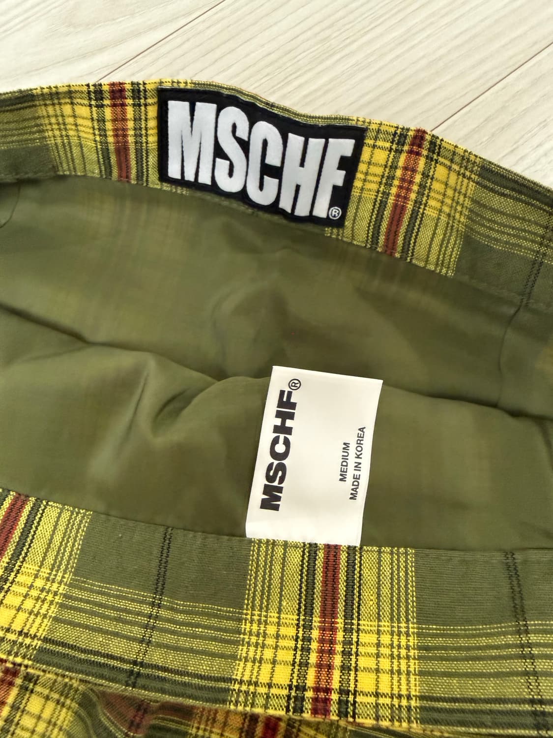 미스치프 체크 랩 버튼 스커트 치마 (옐로우 그린) 상품이미지6