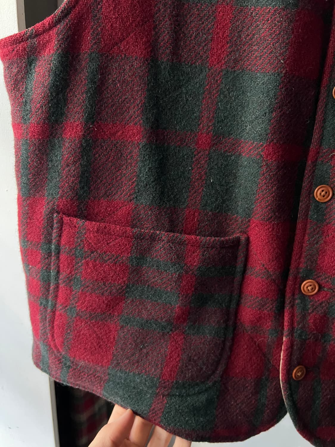 [L]90's 타미힐피거 USA 퀄팅 체크 울 베스트 상품이미지5