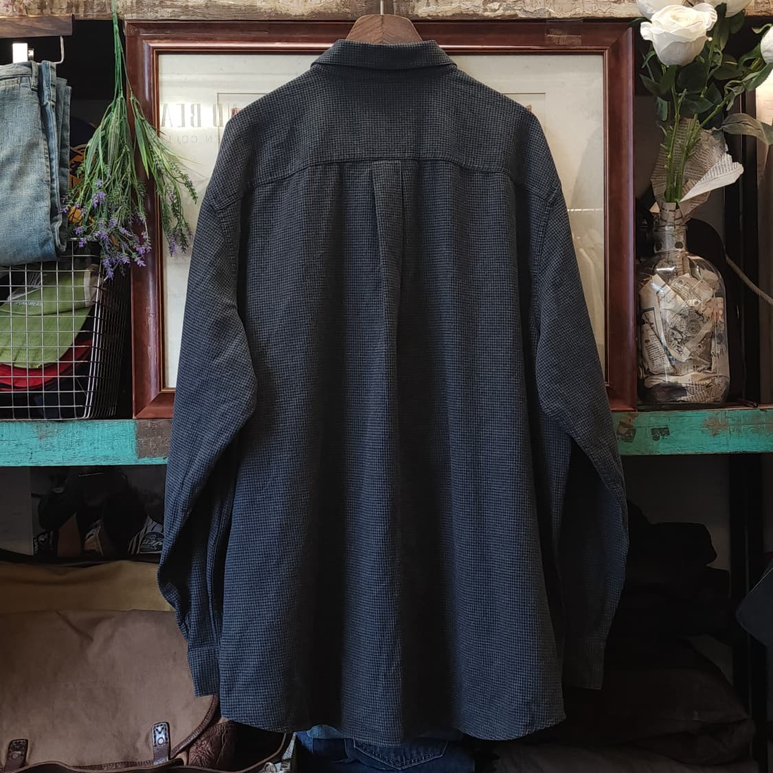 90s 엘엘빈 셔츠 하운드투스 패턴 워크셔츠 그레이 xxl 빅사이즈 상품이미지3