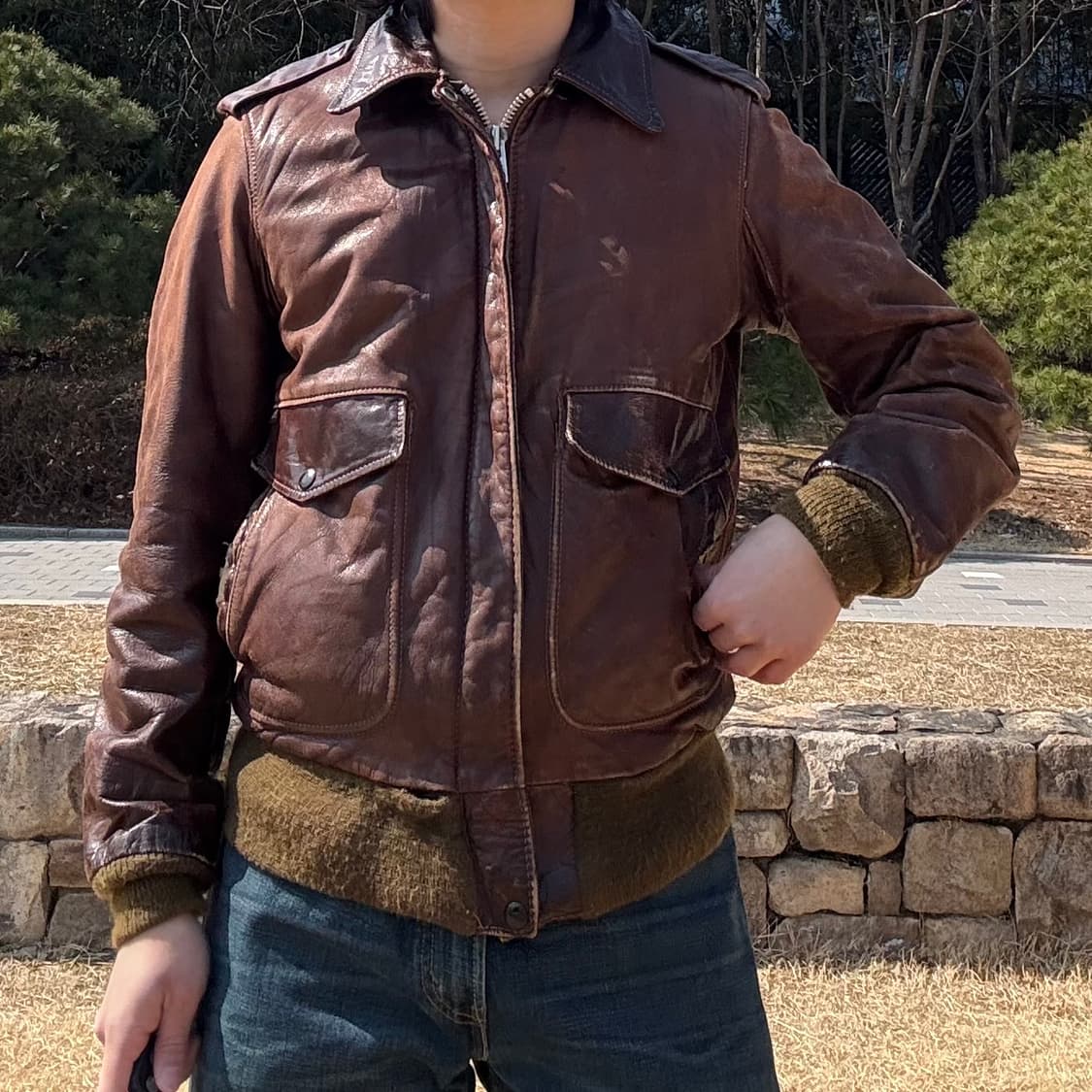 80s USA 쇼트 Schott I.S.674.M.S 레더 플라이트 자켓 상품이미지3