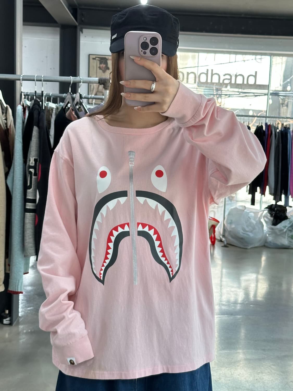 베이프 살몬핑크 샤크 롱슬리브긴팔티 상품이미지1