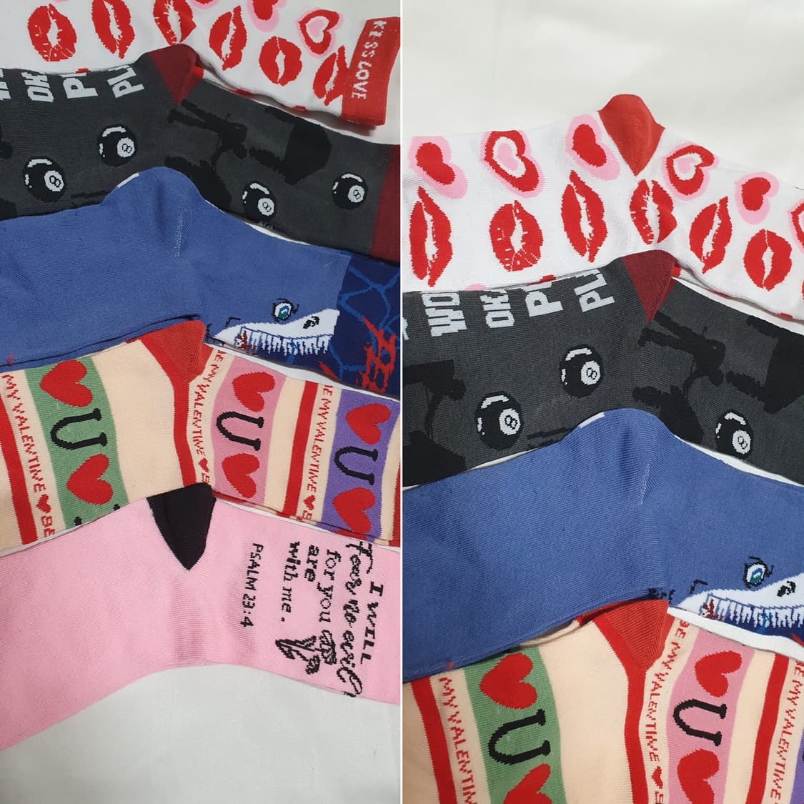 5컬레 가격~ 레드 그레이 네이비 핑크 하트 립 당구 에이치앤엠 양말  상품이미지4