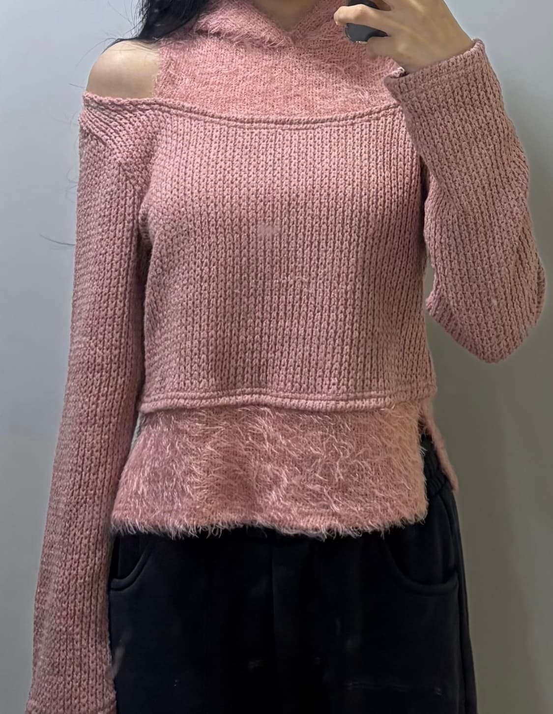 debby upper 핑크 니트 후드 상품이미지3