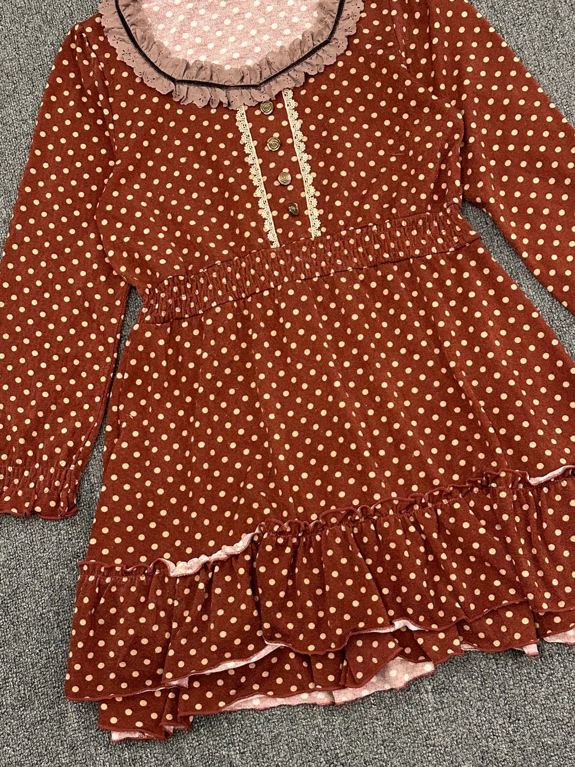 M)Axes Femme vintage 여성 도트 레이스 버건디 원피스 상품이미지2