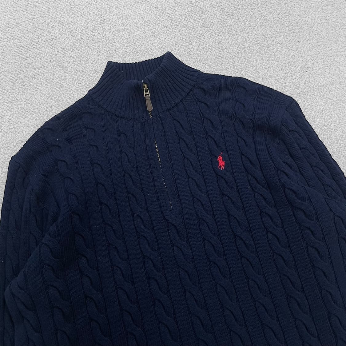 폴로 랄프로렌 포니 로고 케이블 니트 하프 집업 네이비 상품이미지2