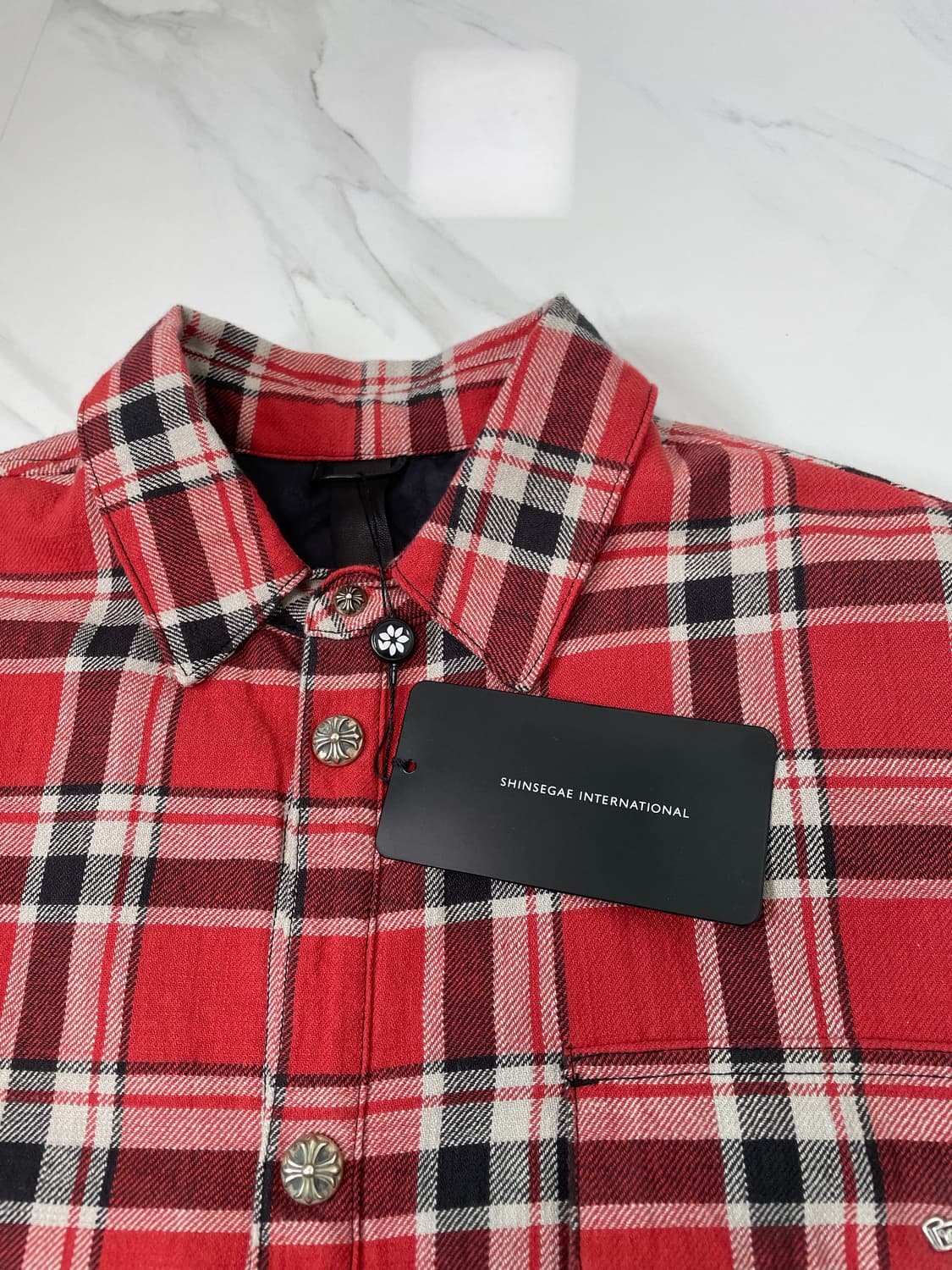 새상품 25FW 크롬하츠 플란넬 암 플로랄 체크셔츠 자켓 XL 신세계택 상품이미지2