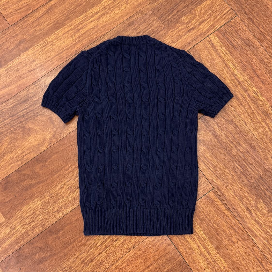여성용 S 폴로 랄프로렌 네이비 피마코튼 케이블 반팔 니트  상품이미지2