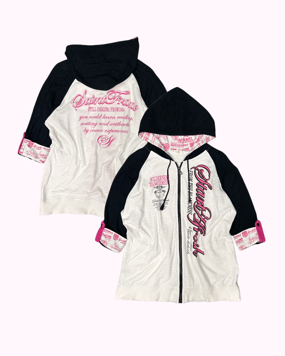 pink lettering raglan hood zip-up 상품이미지1