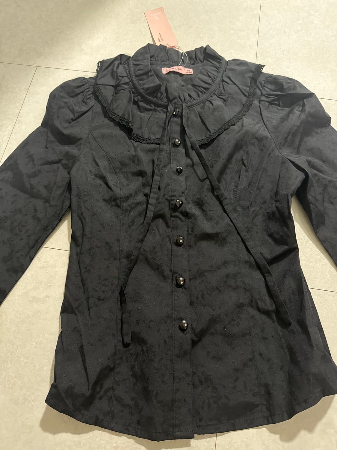 로리타 블라우스 셔츠 레이스 프릴 셔츠 큐빅 리본 고딕로리타 고스펑크 상품이미지2