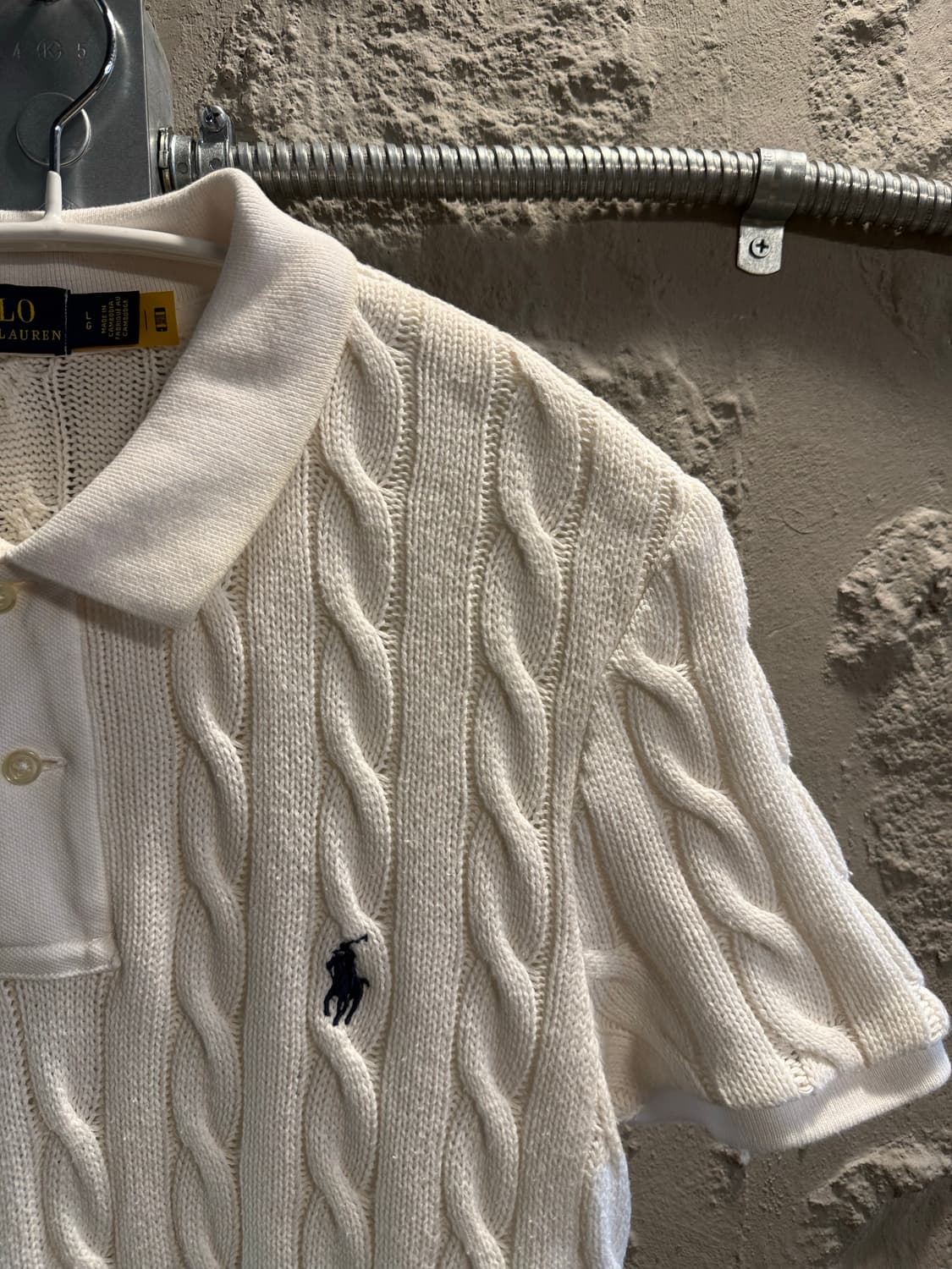 L 폴로랄프로렌 POLO 케이블 니트 폴로 반팔 아이보리 상품이미지3