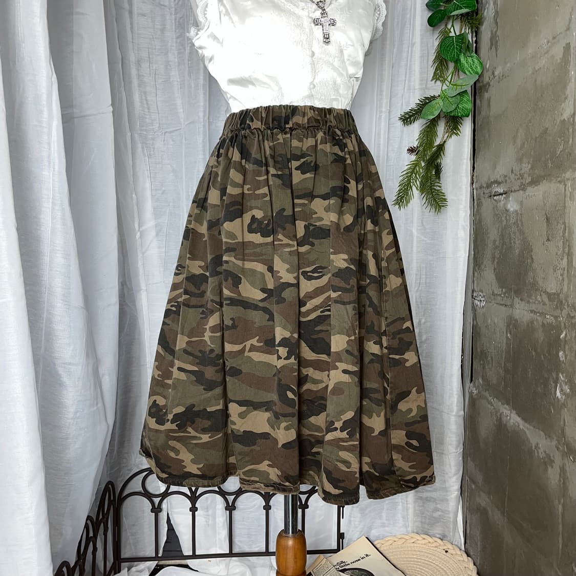 y2k 카모 미디스커트 상품이미지1