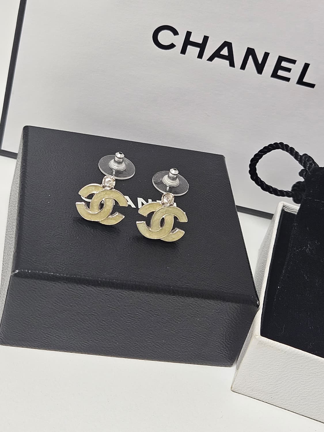 샤넬 빈티지 코코마크 라인스톤 귀걸이 (민트 옥색) [정품/풀세트] 상품이미지1