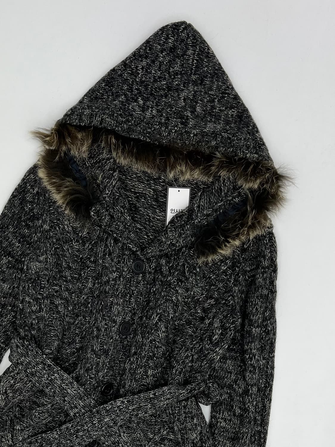 빈티지 퍼 후드 롱 니트 가디건 상품이미지2