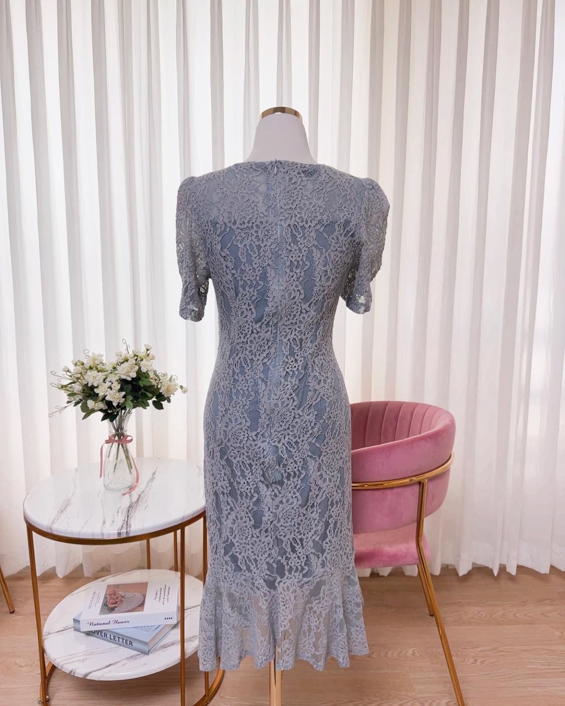 스퀘어넥 머메이드 어깨퍼프 레이스 원피스 상품이미지6