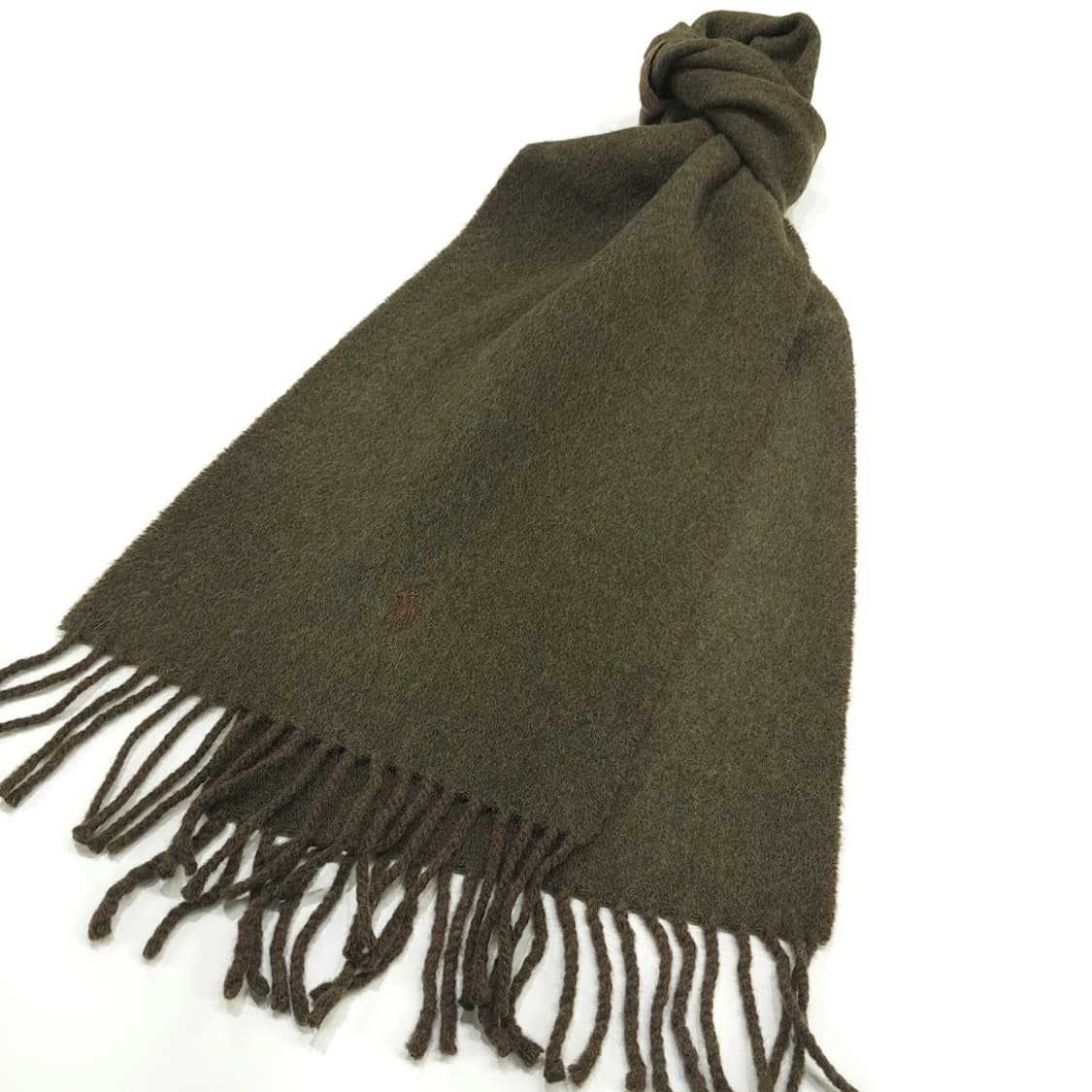 MX172 폴로 랄프로렌 올리브그린 브라운 램스울 양면 목도리 머플러 상품이미지2