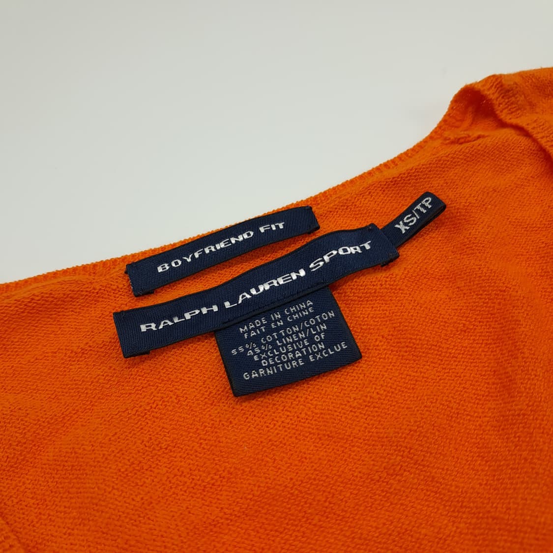 CN748W XS 폴로 랄프로렌 오렌지 V넥 코튼린넨 긴팔 니트 스웨터 상품이미지3