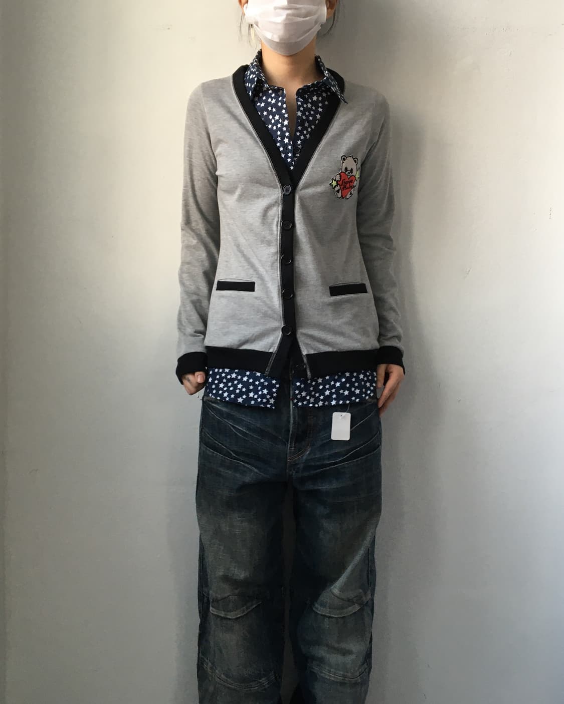 Star pattern shirt layered cardigan 상품이미지1