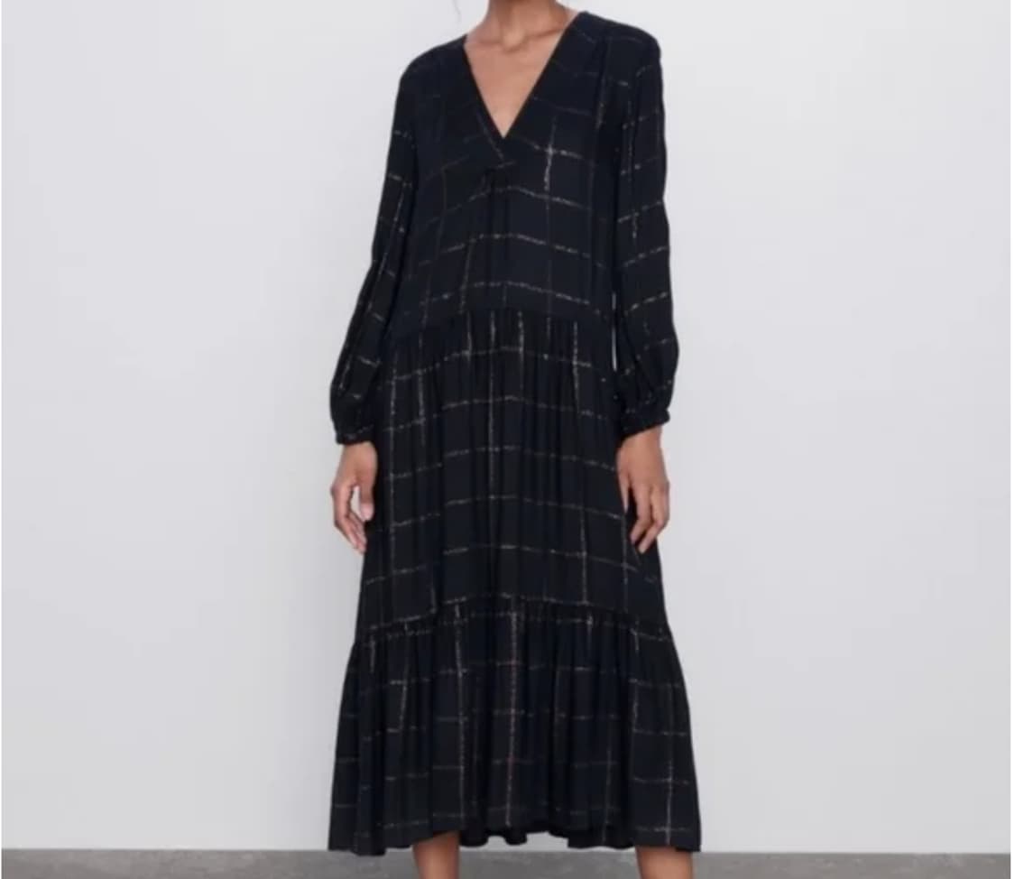 자라 오버사이즈 체크 롱원피스 맥시 드레스 상품이미지2