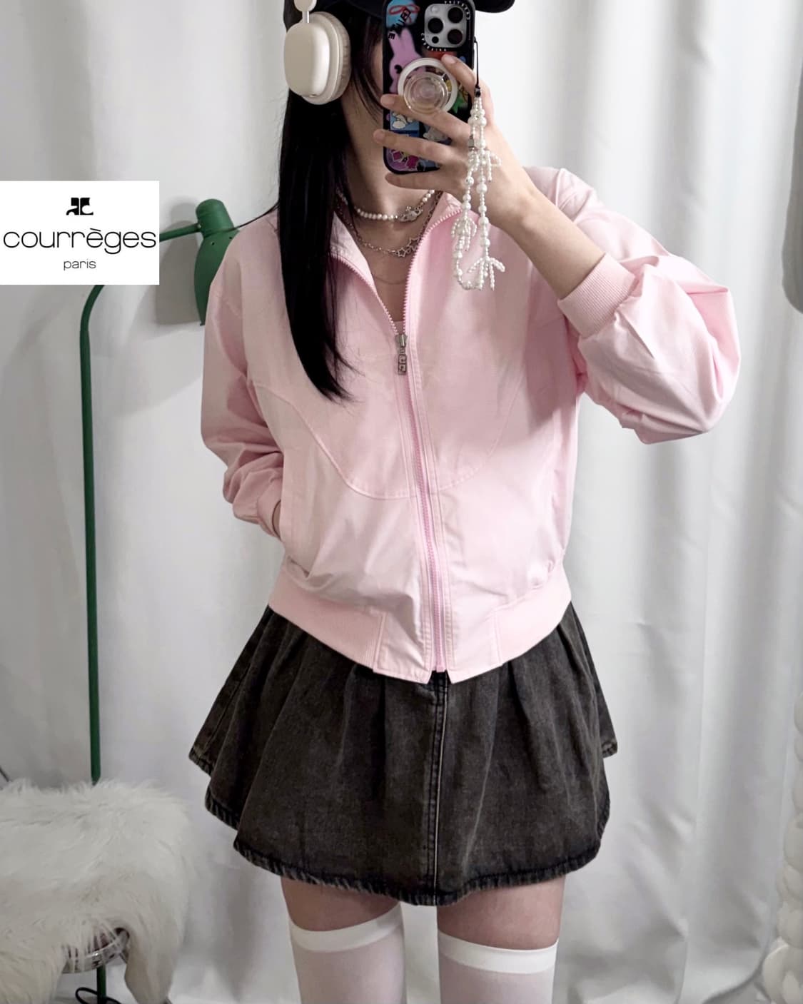 꾸레쥬 연핑크 백로고 봄버 자켓 상품이미지3