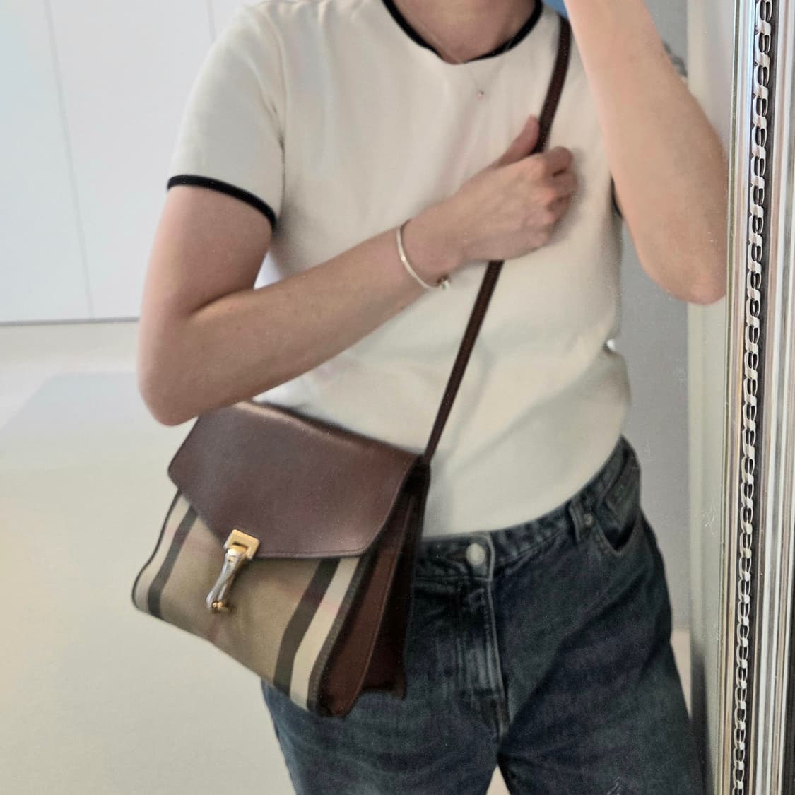 BURBERRY 버버리 정품 맥켄 크로스백 숄더 패브릭 레더백 빈티지체크 상품이미지1