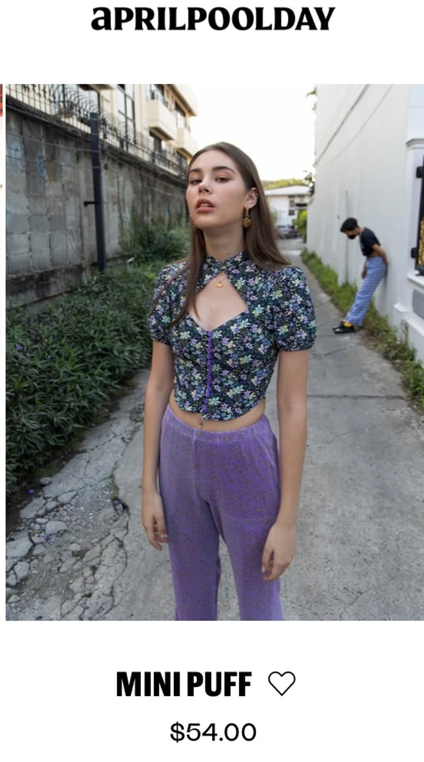 에이프릴풀데이 미니 퍼프 버튼업 블랙 플로럴 컷오프 탑 반팔 셔츠 상품이미지2