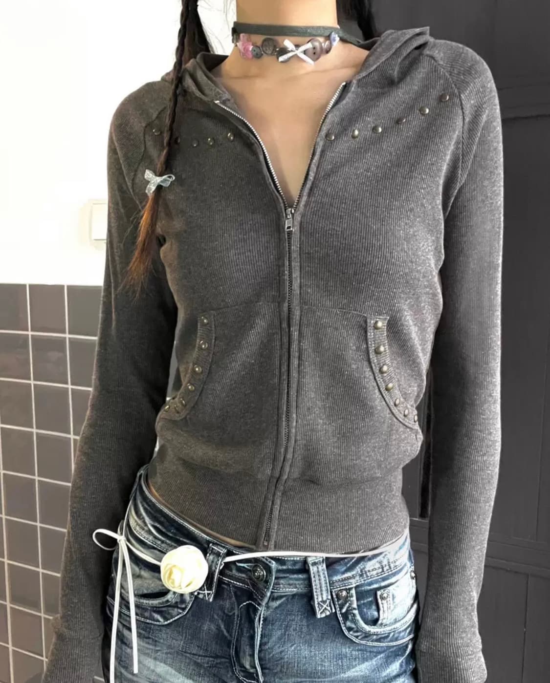 택포) 스터드 슬림 후드집업 상품이미지1