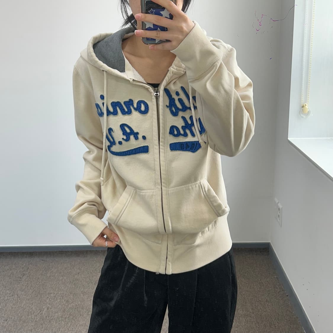 Who A U 후아유 캘리포니아 레터링 로고 아이보리 후드집업 상품이미지1