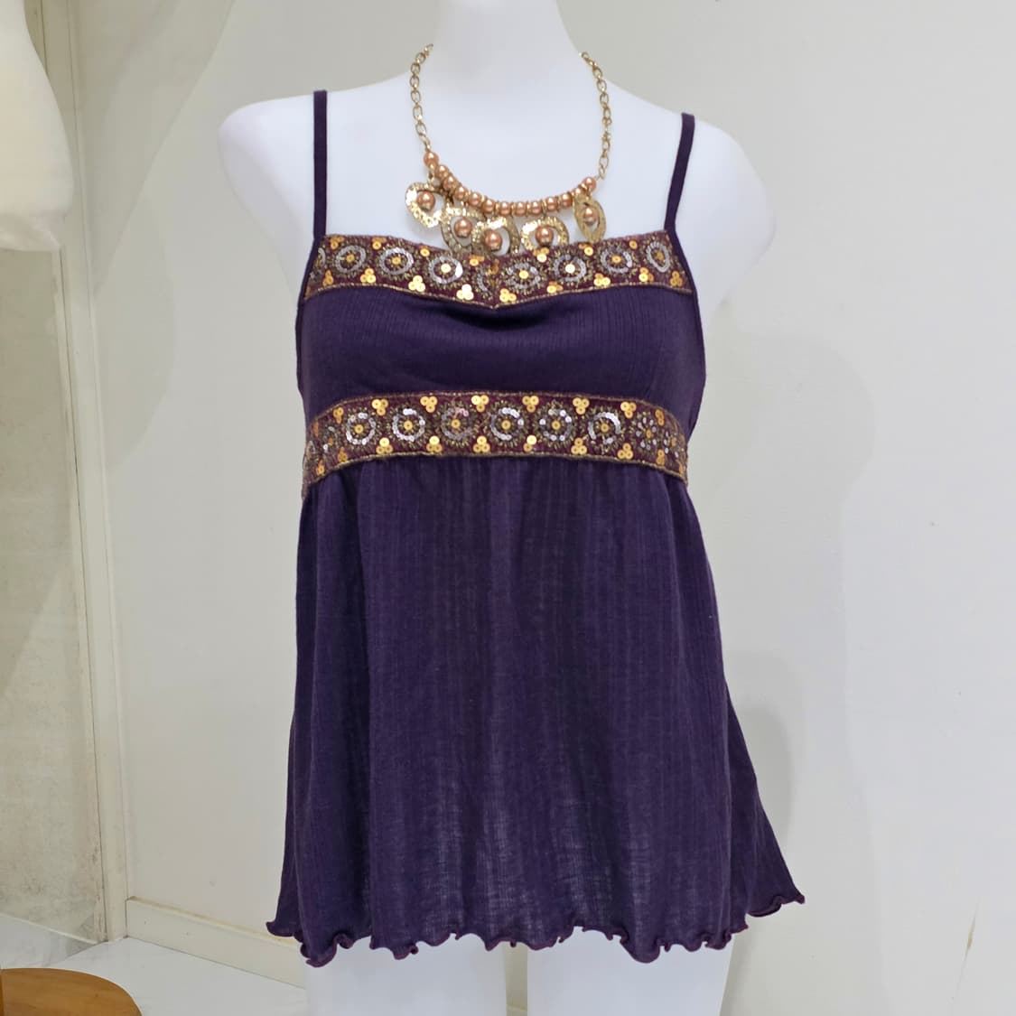 인도풍빈티지)퍼플 휴양지 모리걸y2k여름스팽글 오리엔탈 에스닉 슬리브리스 상품이미지1