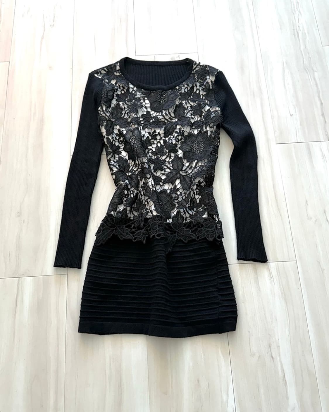 Black crochet detail dress  상품이미지6