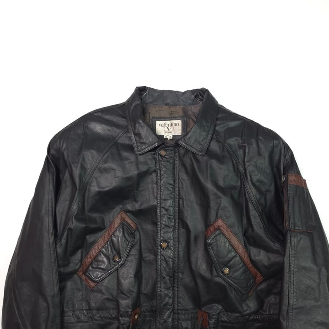 VALENTINO UOMO 90s 빈티지 레더 필드 자켓 XL 상품이미지3