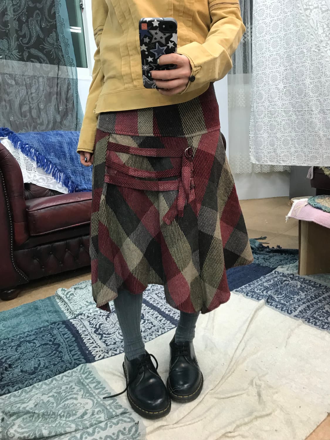 빈티지 여성 체크 모직 미디스커트  상품이미지1