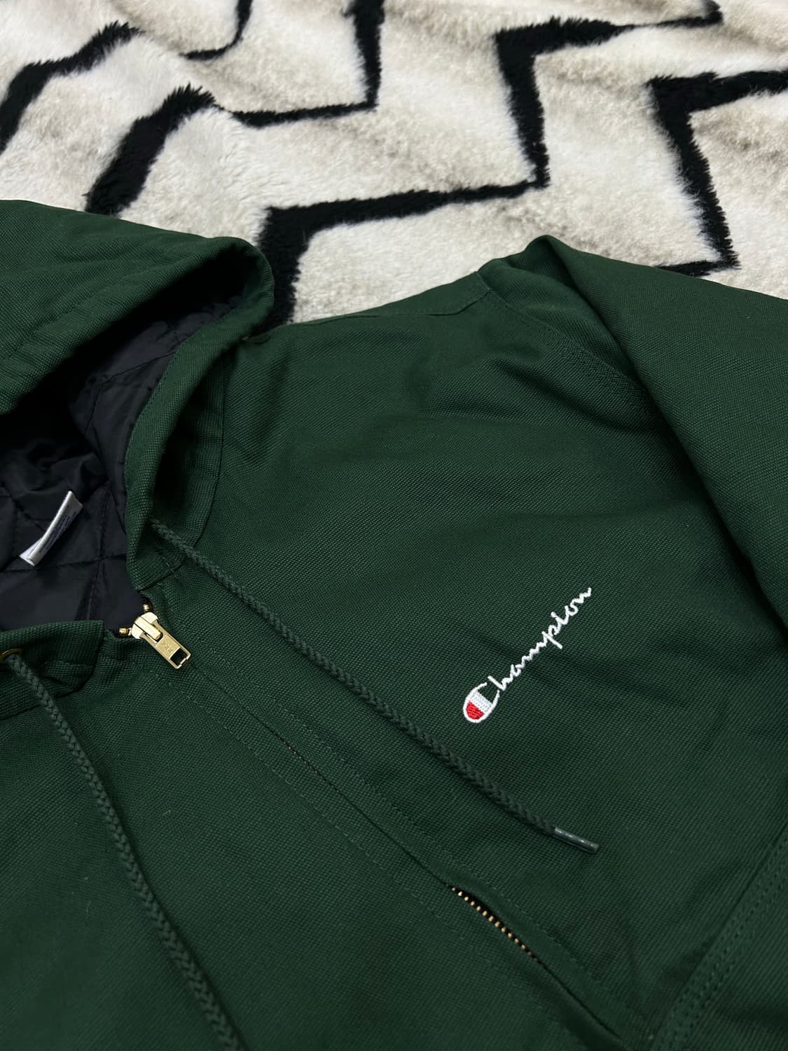 [S]챔피온 누빔 캔버스 워크 후드자켓/그린 상품이미지1