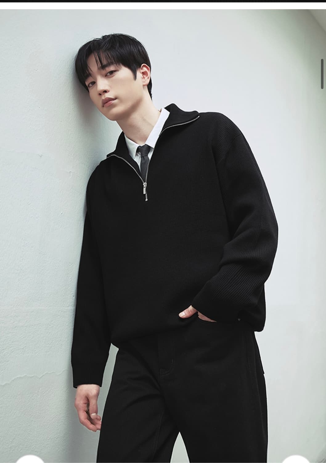 (새상품)(XL) 드로우핏 오버사이즈 하프 집업 카라 울 니트 NAVY 상품이미지6