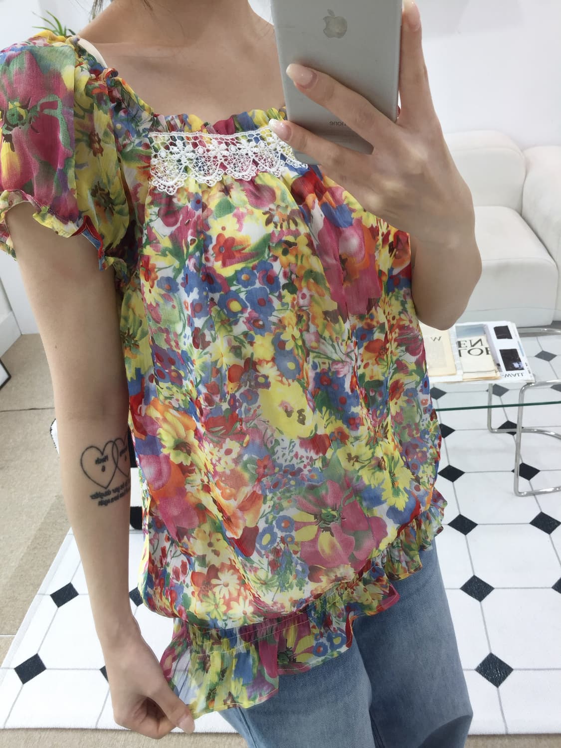 모리걸 하구미 꽃 쉬폰 블라우스 상품이미지6