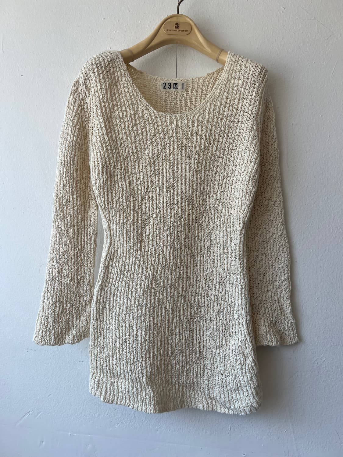 일본수입 23구 여성 크림아이보리 크로셰니트 코튼라운드니트 상품이미지2