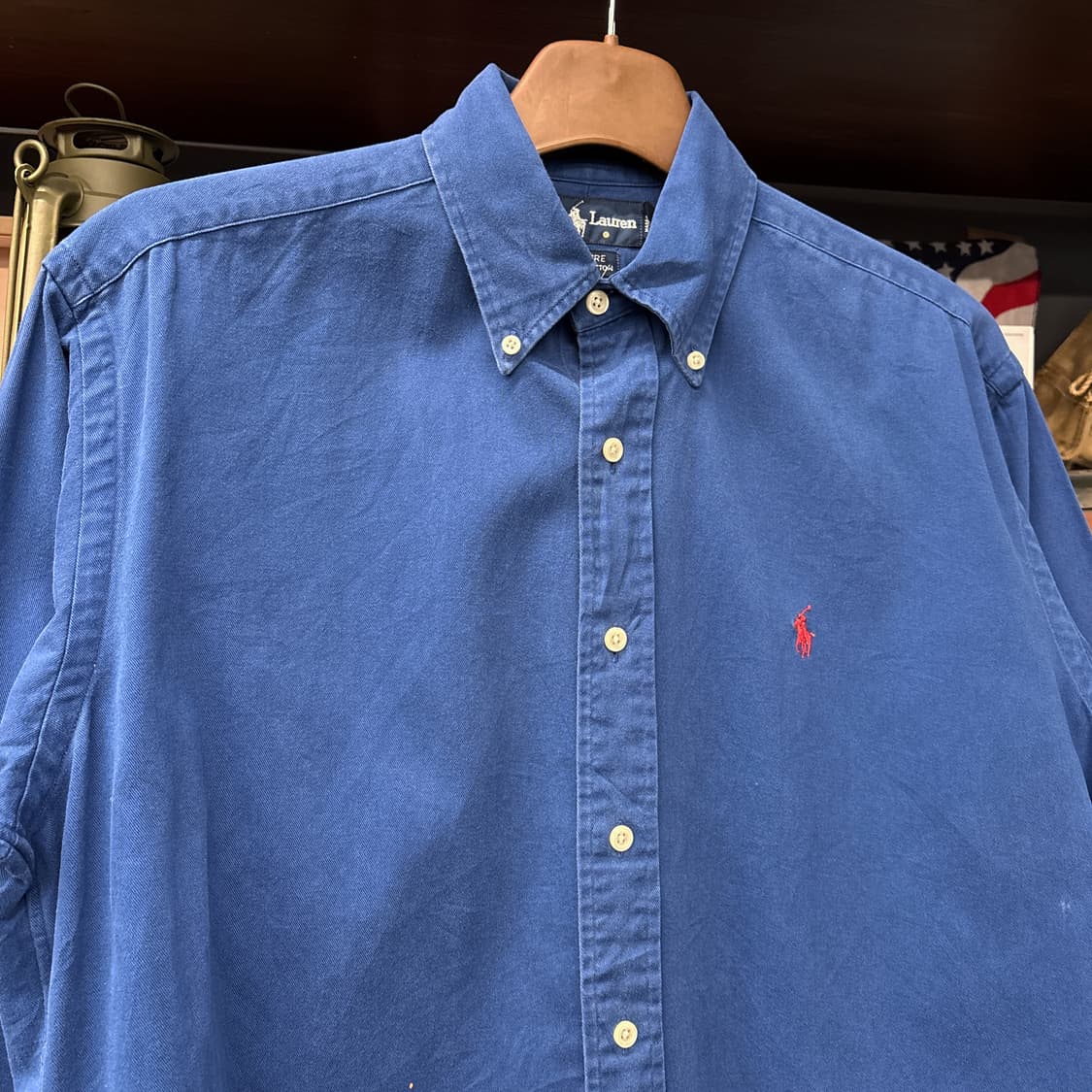90s 폴로 랄프로렌 워싱블루 버튼다운 셔츠 레드포니 N749 상품이미지3